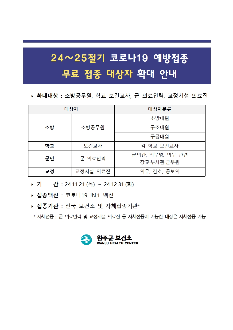 24~25절기 코로나19 예방접종 무료 접종 대상자 확대 안내 포스터 사진.jpg